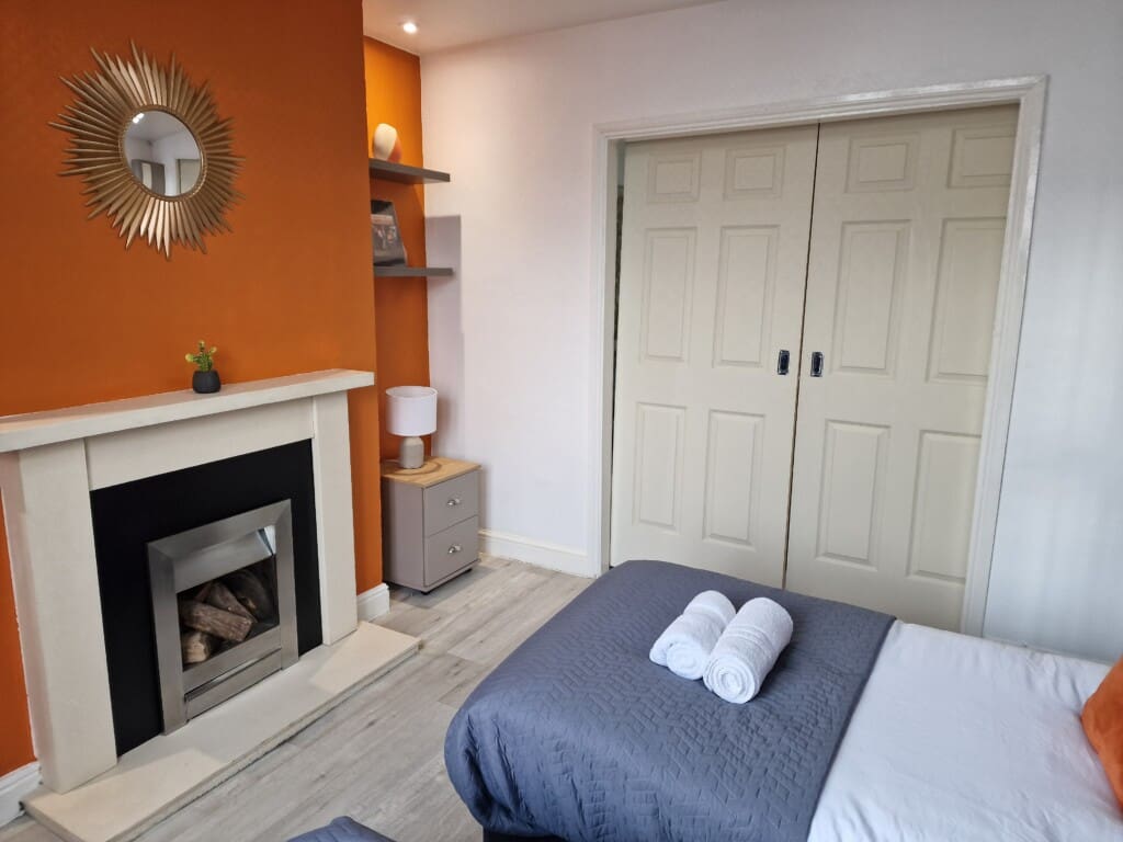 Orange room looking at doors